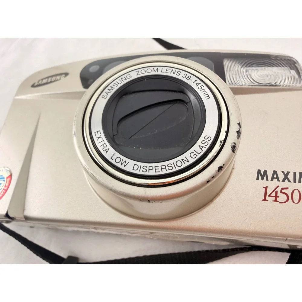 Samsung Maxima 1450AF 35mm Film Camera 38-145mm Zoom Champagne Gold AS-IS READ